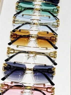 Gold-Trim Rimless Gradient Sunglasses - Brown Lens